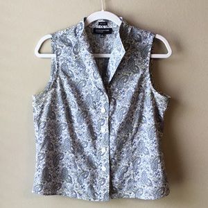 Jones New York Button Up, Blue Paisley Sleeveless